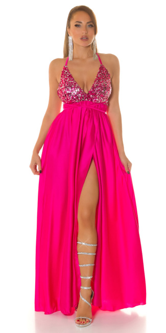Maxidress with sequins & leg slit Pink